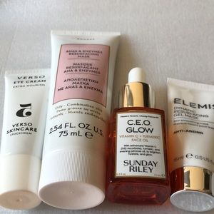 Sunday Riley, Elemis, Korres and Verso skincare plus free Tata Harper samples